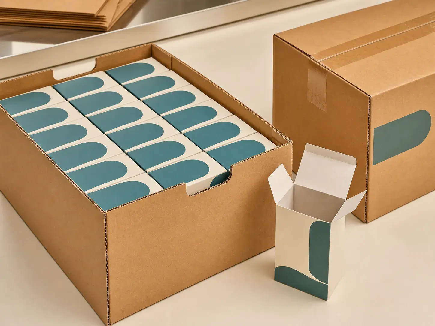 Repeatable retail carton case pack organized inside a corrugated master case